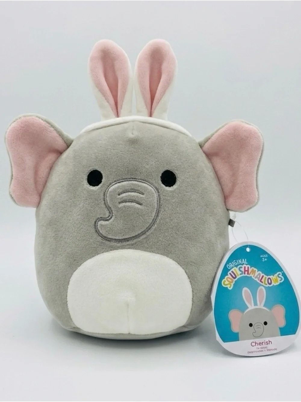 Squishmallows Cherish Grey and Pink Elephant Plush Bag
